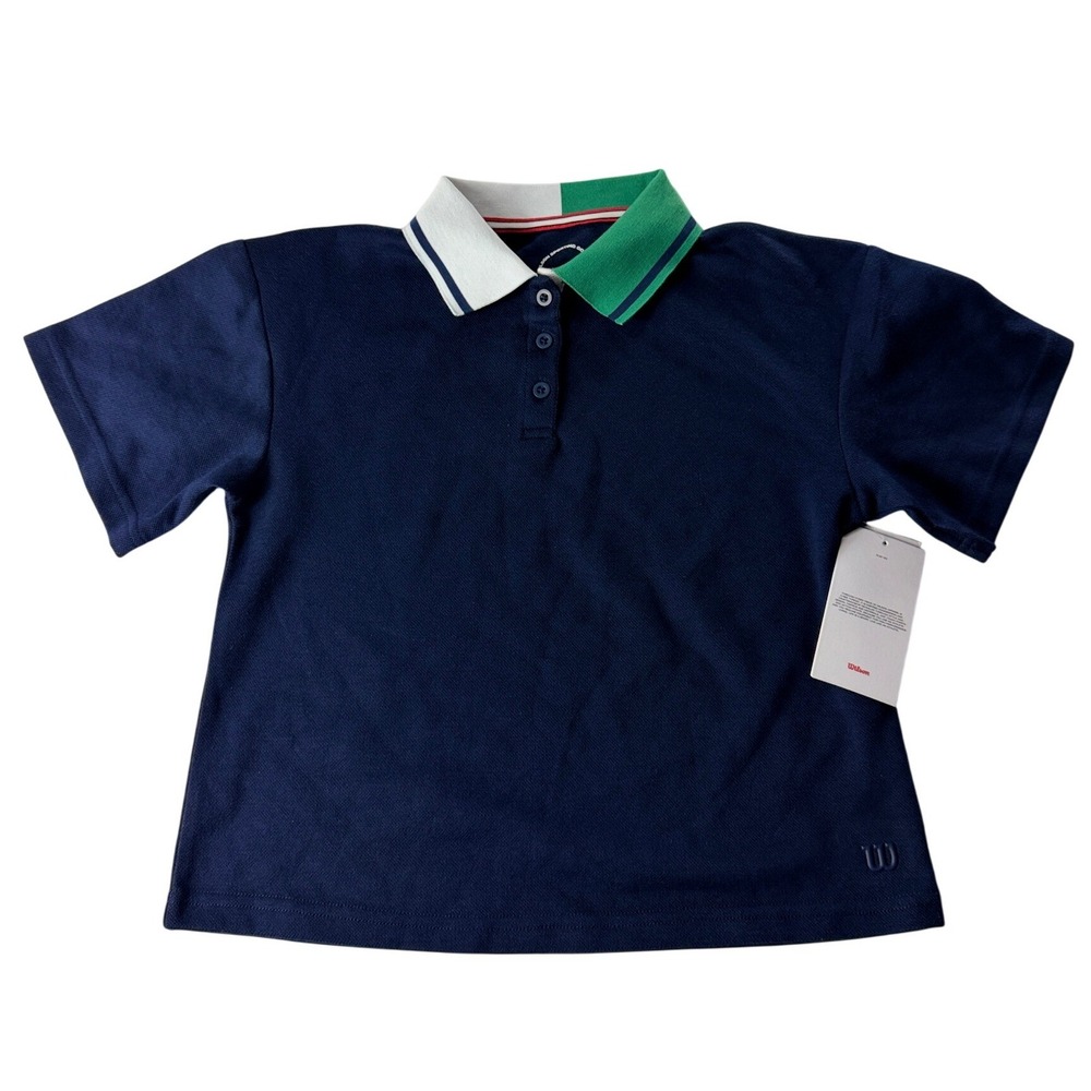 Wilson Kids Navy Blue Colorblock Collar Short Sleeve Polo Shirt Size L WGP001